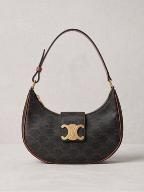 Celine Triomphe Crescent Shoulder Bag in Brown and Tan